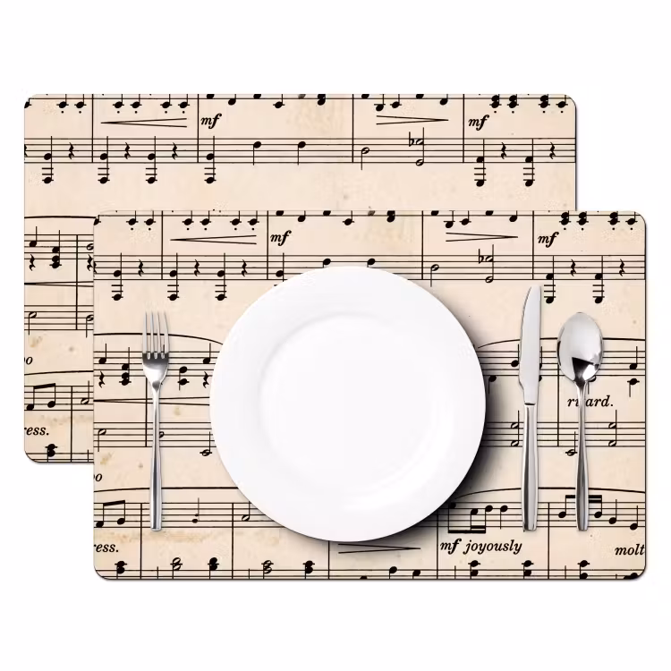 Muzieknotatie - Notenbalken - Kunst - Klassiek - Beige Placemat vinyl groot -zzsfeer2_Kitchenyeah-website