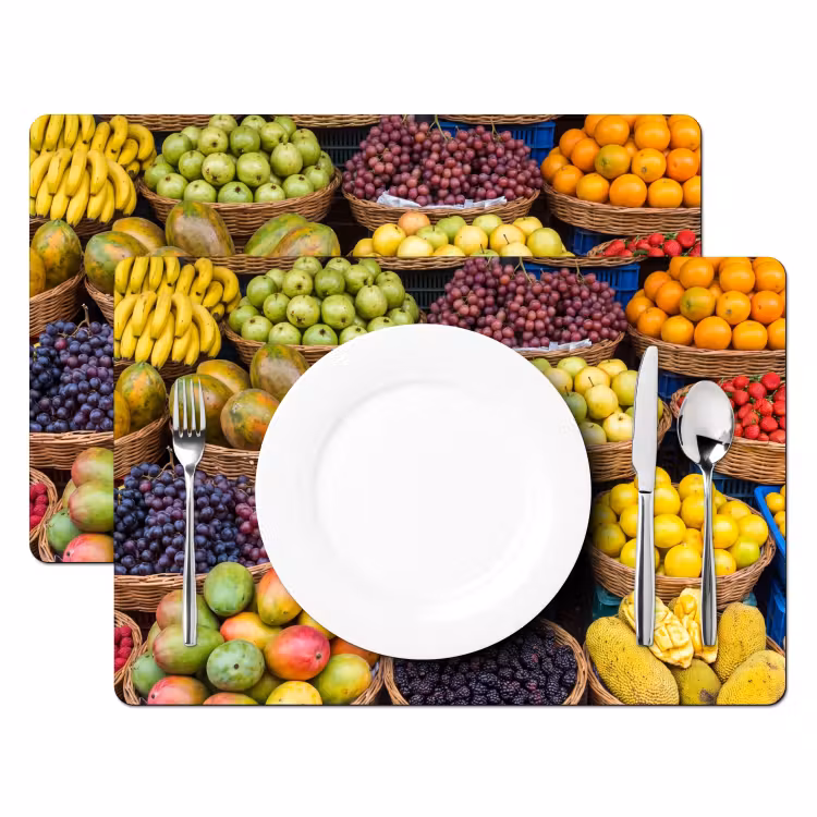 Tischset - 6 Stück - Obst – Markt – Bunt - Fruit - Markt - Kleurrijk Placemat vinyl groot