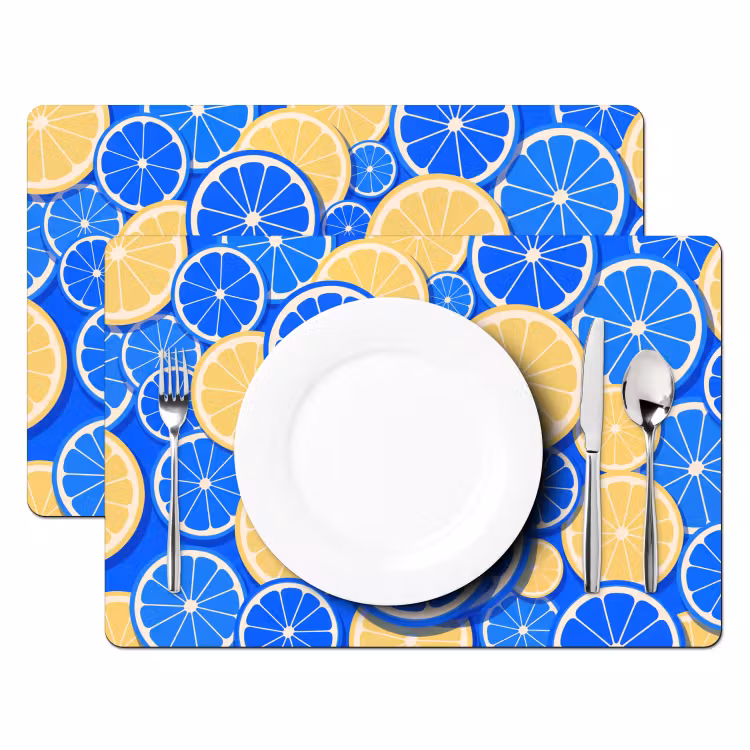 Fruit - Schijven - Patroon - Modern - Blauw - Geel Placemat vinyl groot -zzsfeer2_Kitchenyeah-website