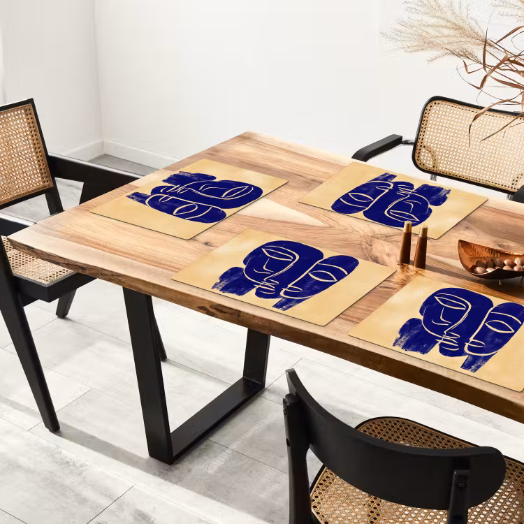 Okergeel - Blauw - Eenvoudige lijnen Placemat vinyl groot -zzsfeer4_Kitchenyeah-website