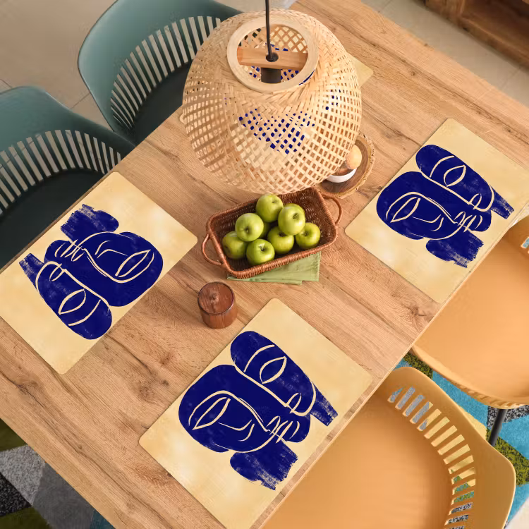 Okergeel - Blauw - Eenvoudige lijnen Placemat vinyl groot -zzsfeer5_Kitchenyeah-website