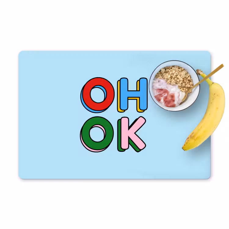 Oh ok - Blauw - Kleurrijk Placemat vinyl groot -zzzproduct_Kitchenyeah-website