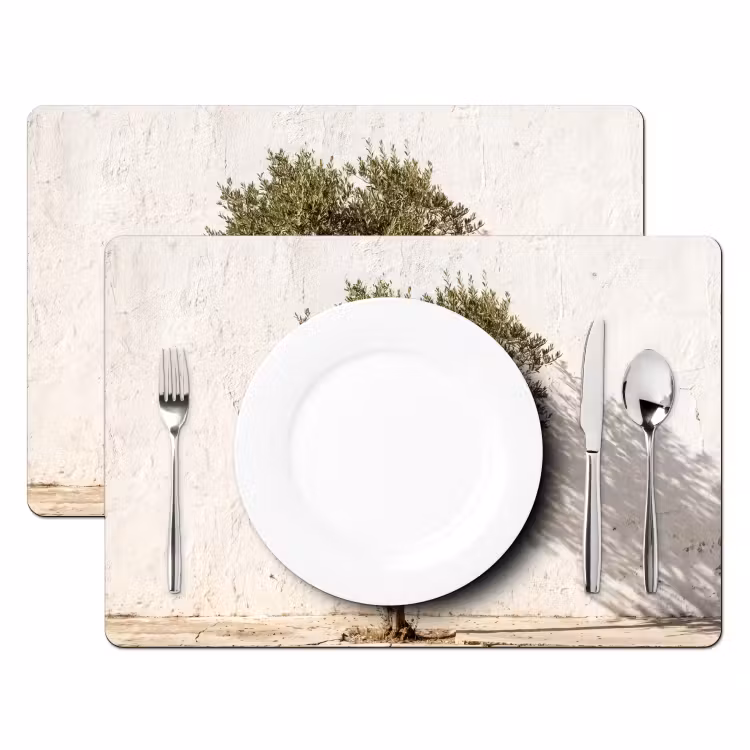 Tischset - 6 Stück - Olivenbaum – Wand – weiß - Olijfboom - muur - wit Placemat vinyl groot