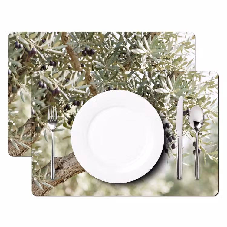 Tischset - 6 Stück - Olivenbaum – Zweig – grün - Olijfboom - tak - groen Placemat vinyl groot