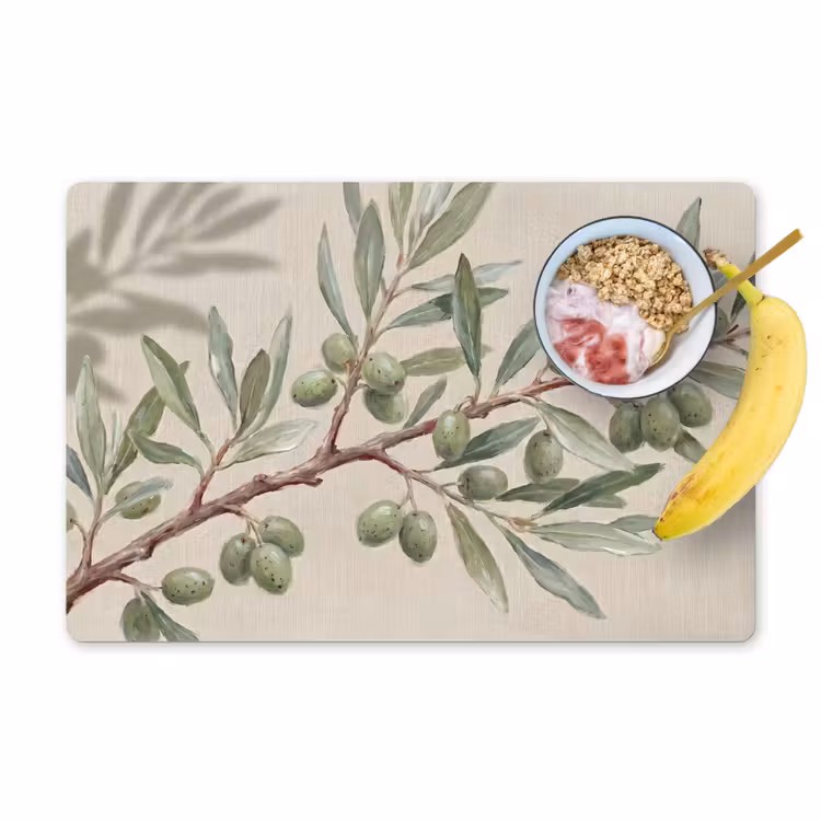 Olijftak - Bladeren - Natuur - Groen - Beige Placemat vinyl groot -zzzproduct_Kitchenyeah-website