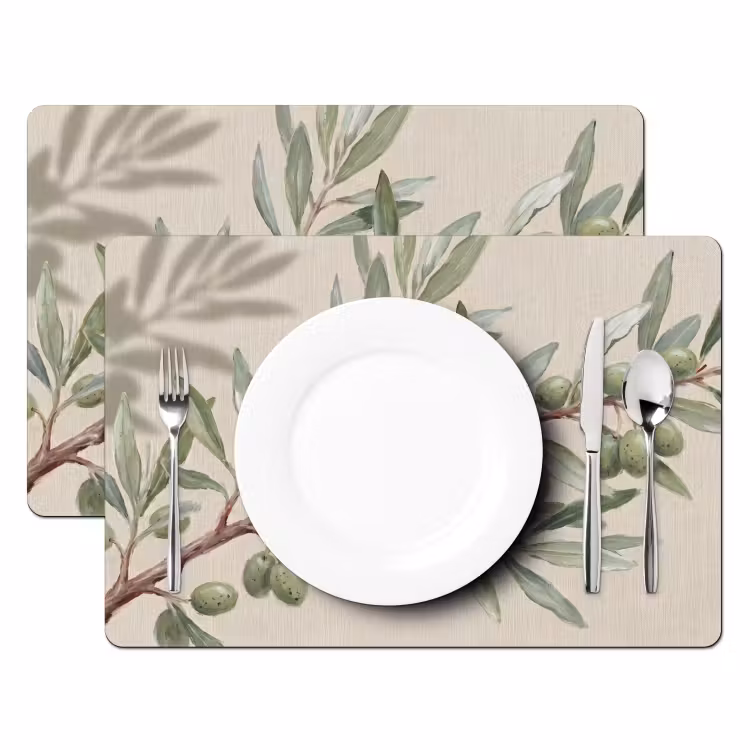 Olijftak - Bladeren - Natuur - Groen - Beige Placemat vinyl groot -zzsfeer2_Kitchenyeah-website