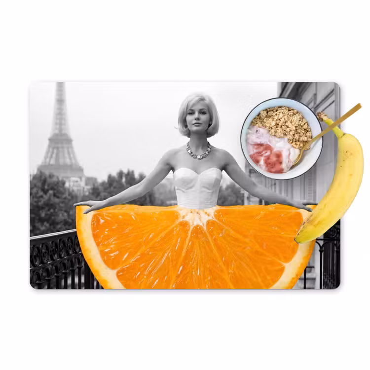 Sinaasappel - Eiffeltoren - Vrouw Placemat vinyl groot -zzzproduct_Kitchenyeah-website