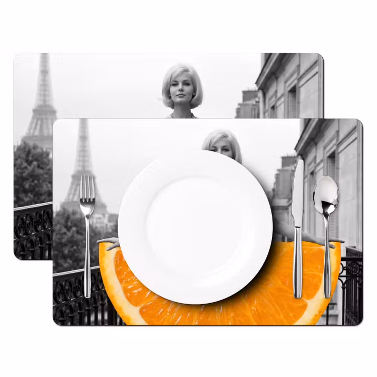 Sinaasappel - Eiffeltoren - Vrouw Placemat vinyl groot -zzsfeer2_Kitchenyeah-website