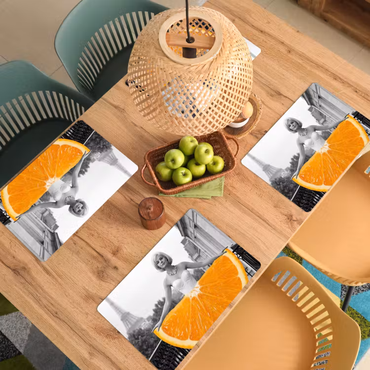 Sinaasappel - Eiffeltoren - Vrouw Placemat vinyl groot -zzsfeer5_Kitchenyeah-website