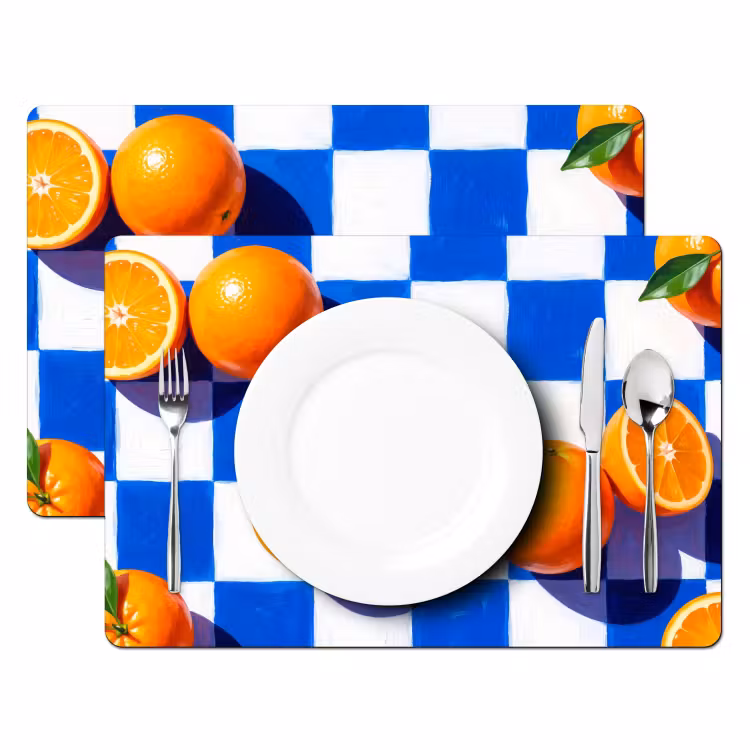 Tischset - 6 Stück - Orange – Kariert – Essen - Sinaasappel - Geruit - Eten Placemat vinyl groot