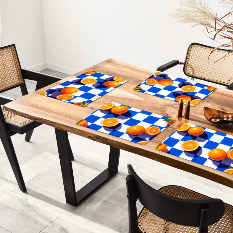 Tischset - 6 Stück - Orange – Kariert – Essen - Sinaasappel - Geruit - Eten Placemat vinyl groot