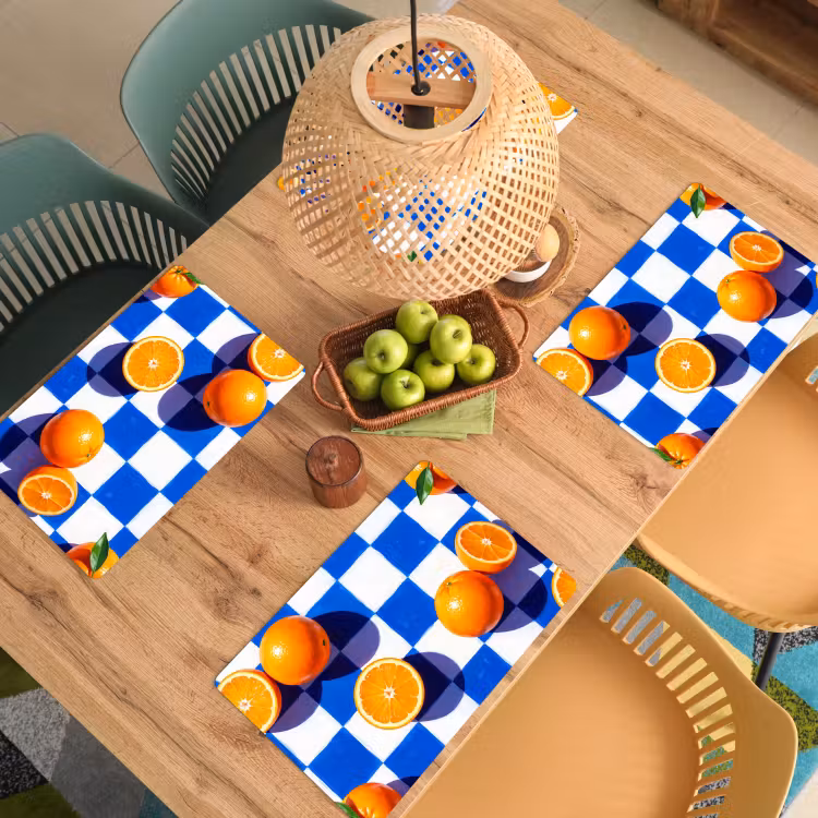 Tischset - 6 Stück - Orange – Kariert – Essen - Sinaasappel - Geruit - Eten Placemat vinyl groot