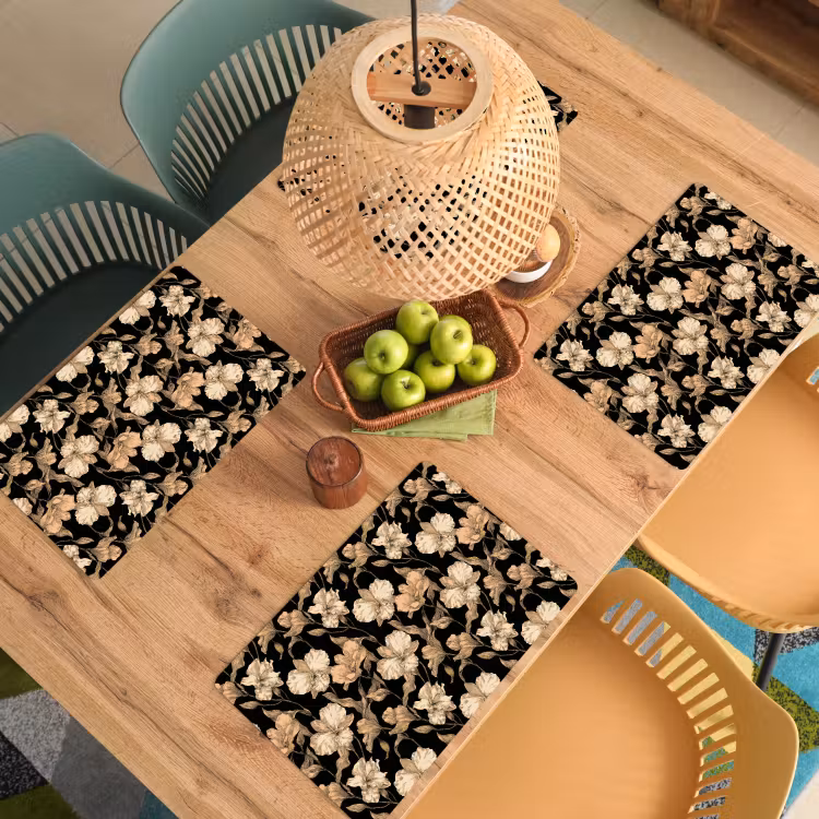 Orchideeën - Lijntekening - Patroon - Beige - Zwart Placemat vinyl groot 368 -zzsfeer5_Kitchenyeah-website