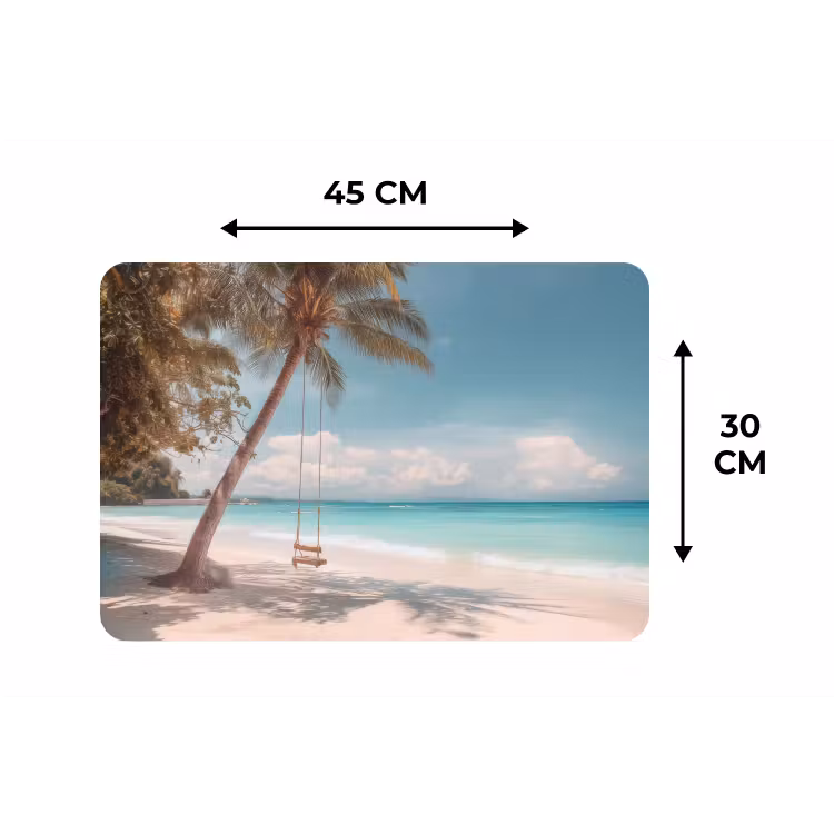 Palmboom - Schommel - Strand - Lucht Placemat vinyl groot -specs