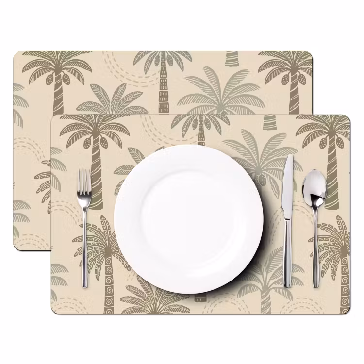 Palmbomen - Patroon - Tropisch - Beige Placemat vinyl groot -zzsfeer2_Kitchenyeah-website