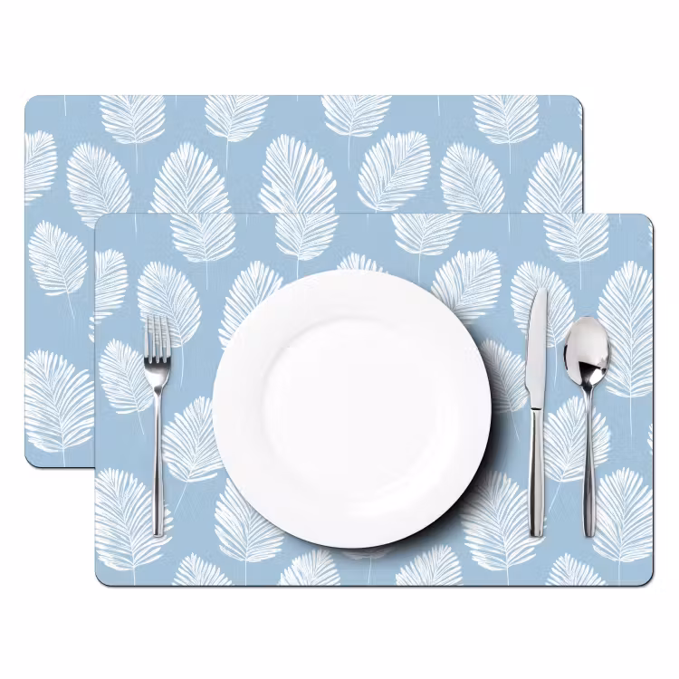 Palmbladeren - Naadloos - Patroon - Pastelblauw Placemat vinyl groot 368 -zzsfeer2_Kitchenyeah-website