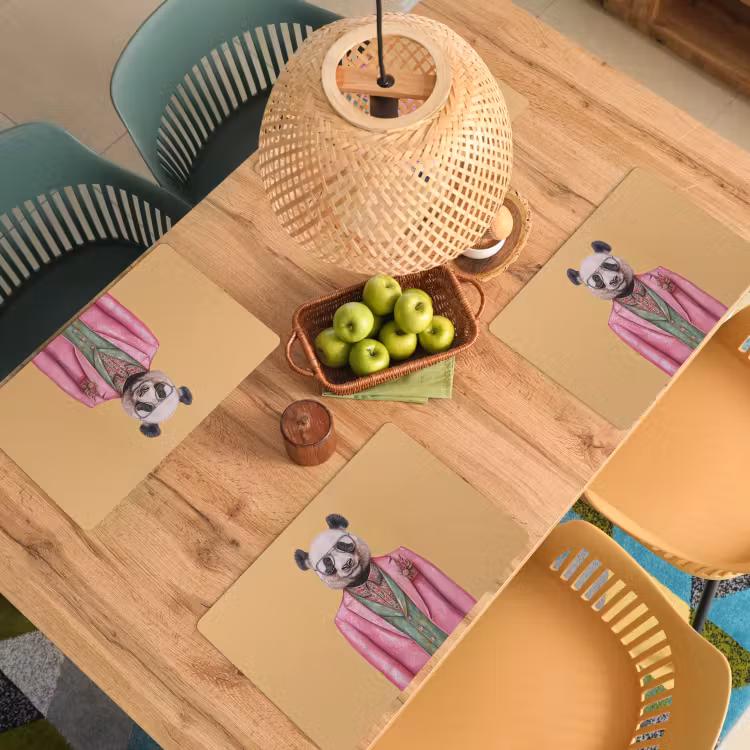 Panda - Pak - Zonnebril - Blauw Placemat vinyl groot -zzsfeer5_Kitchenyeah-website