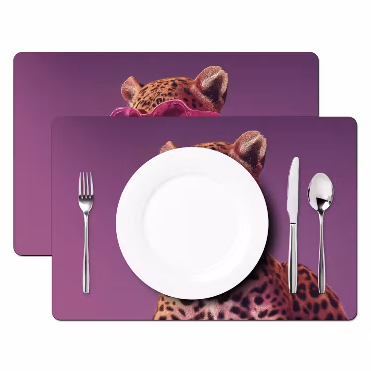Panter - Zonnebril - Kauwgombel - Roze Placemat vinyl groot -zzsfeer2_Kitchenyeah-website