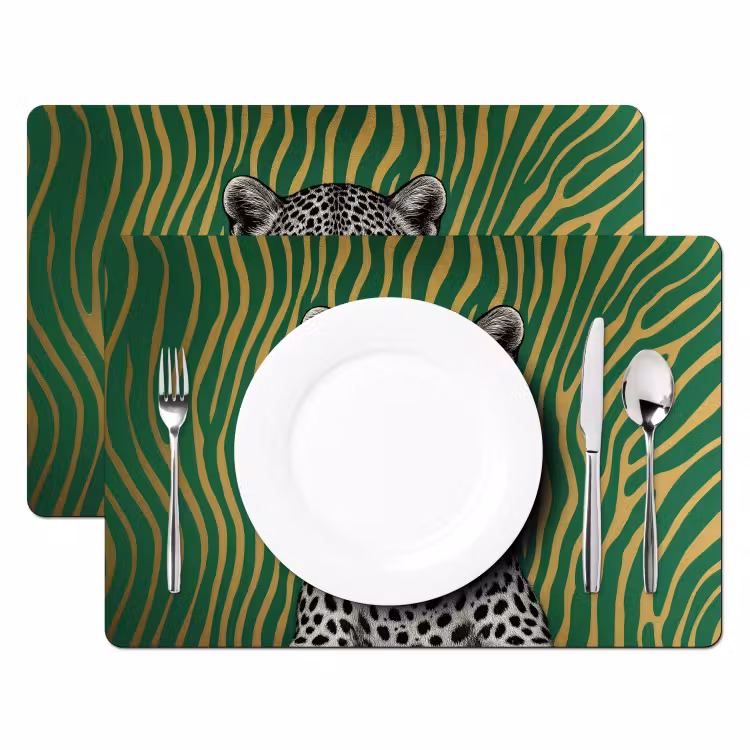 Panter - Zebrapatroon - Groen Placemat vinyl groot -zzsfeer2_Kitchenyeah-website