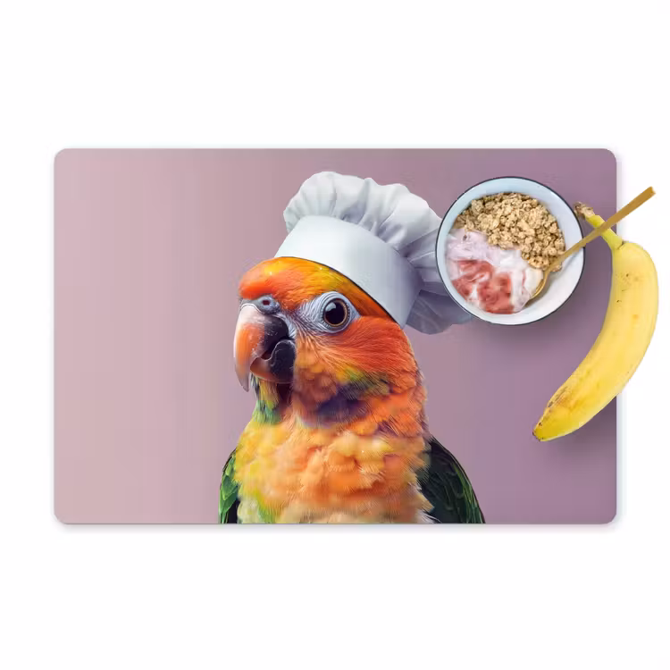 Papegaai - Koksmuts - Nieuwsgierig - Vogel Placemat vinyl groot -zzzproduct_Kitchenyeah-website