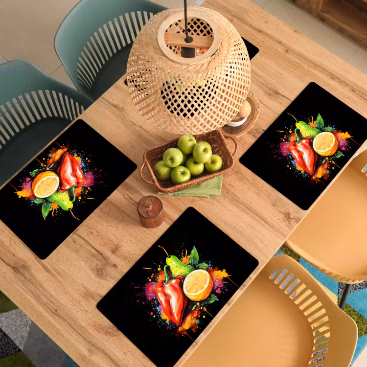 Paprika - Peer - Citroen - Graffiti - Verf - Abstract Placemat vinyl groot -zzsfeer5_Kitchenyeah-website