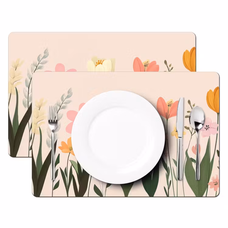 Pasteltinten - Bloemen - Illustratie Placemat vinyl groot -zzsfeer2_Kitchenyeah-website