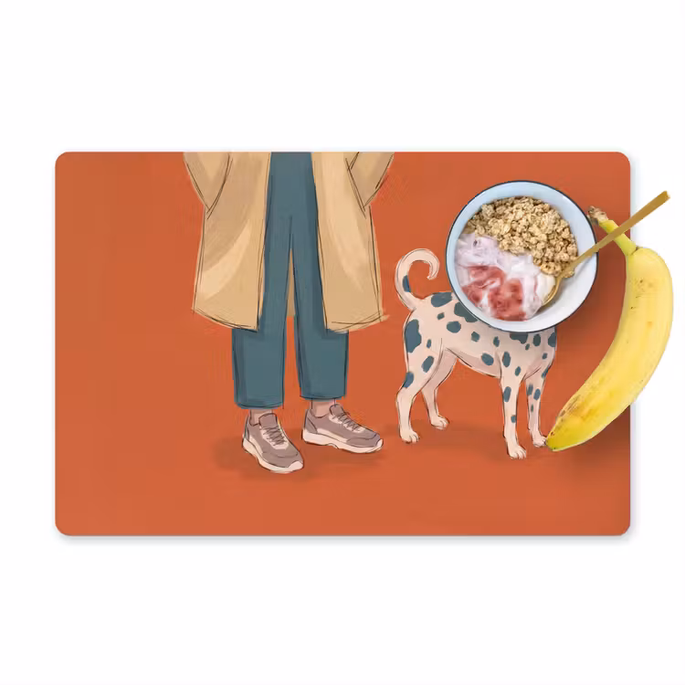 Persoon - Hond - Dieren - Illustratie - Modern Placemat vinyl groot -zzzproduct_Kitchenyeah-website