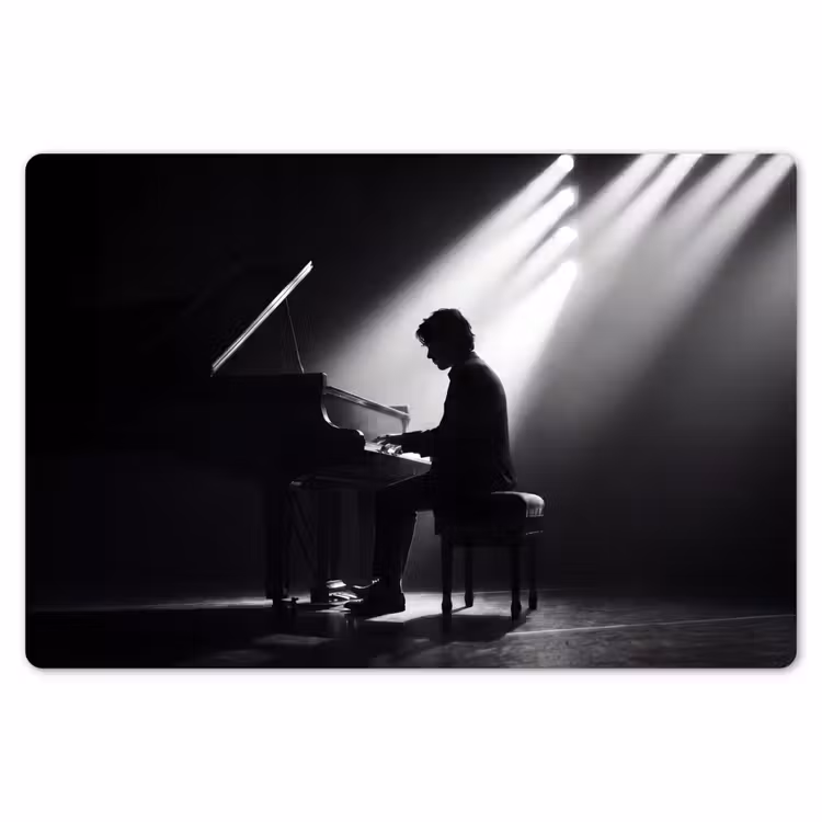Persoon - Piano - Muziek - Zwart-wit - Podium Placemat vinyl groot -zzsfeer1_Kitchenyeah-website
