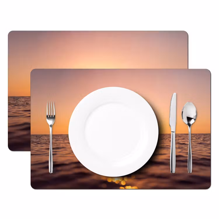 Persoon - Surfen - Zonsondergang - Zee - Oranje Placemat vinyl groot -zzsfeer2_Kitchenyeah-website