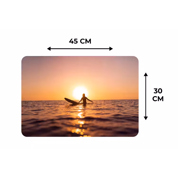 Persoon - Surfen - Zonsondergang - Zee - Oranje Placemat vinyl groot -specs