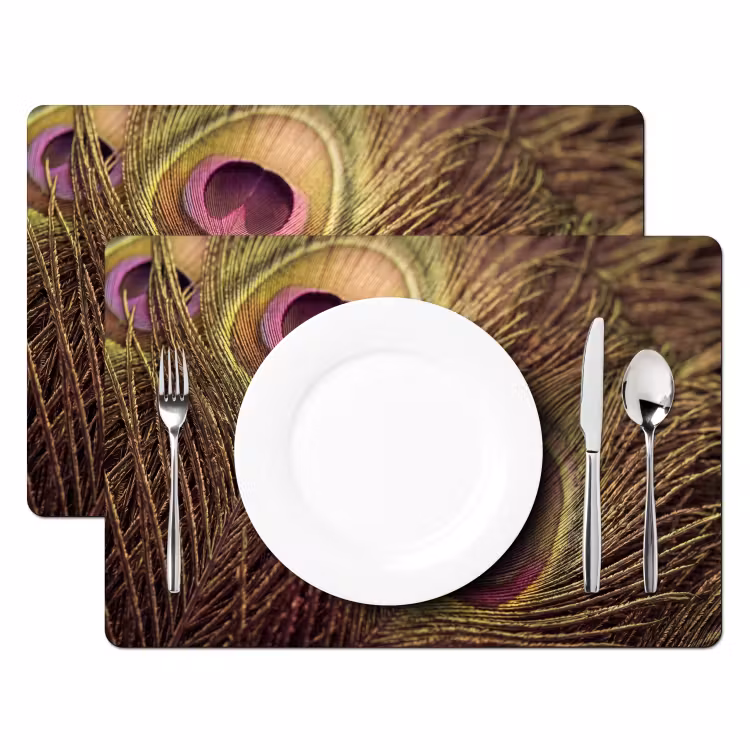 Pauw - Veren - Paars - Groen Placemat vinyl groot -zzsfeer2_Kitchenyeah-website