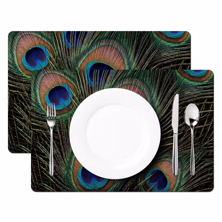 Pauwenveren - Klassiek - Groen Placemat vinyl groot -zzsfeer2_Kitchenyeah-website