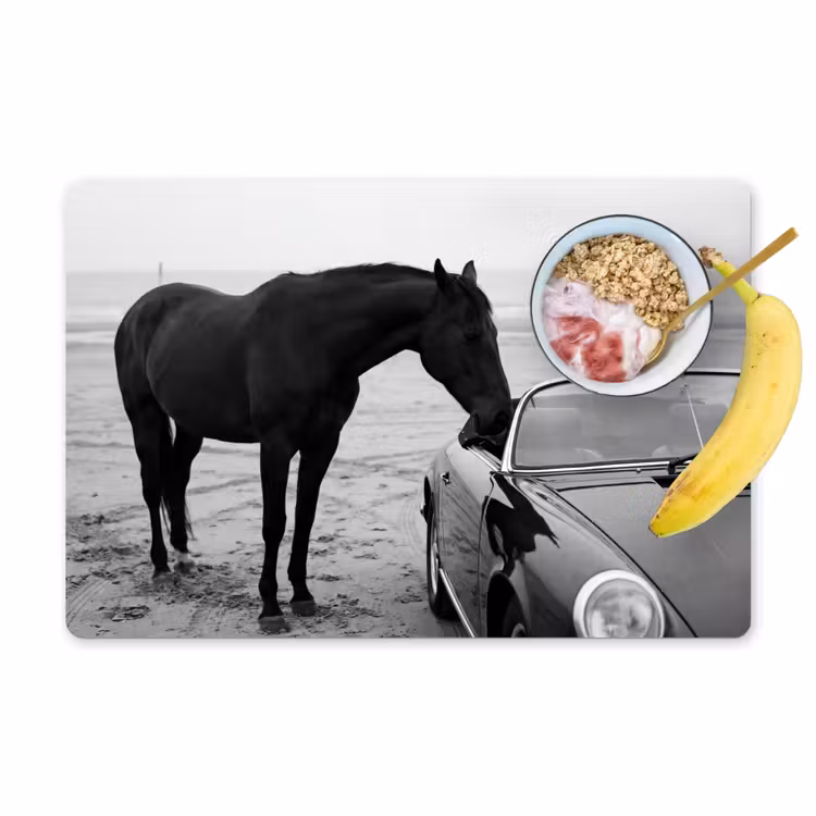 Paard - Auto - Zwart - Wit Placemat vinyl groot -zzzproduct_Kitchenyeah-website