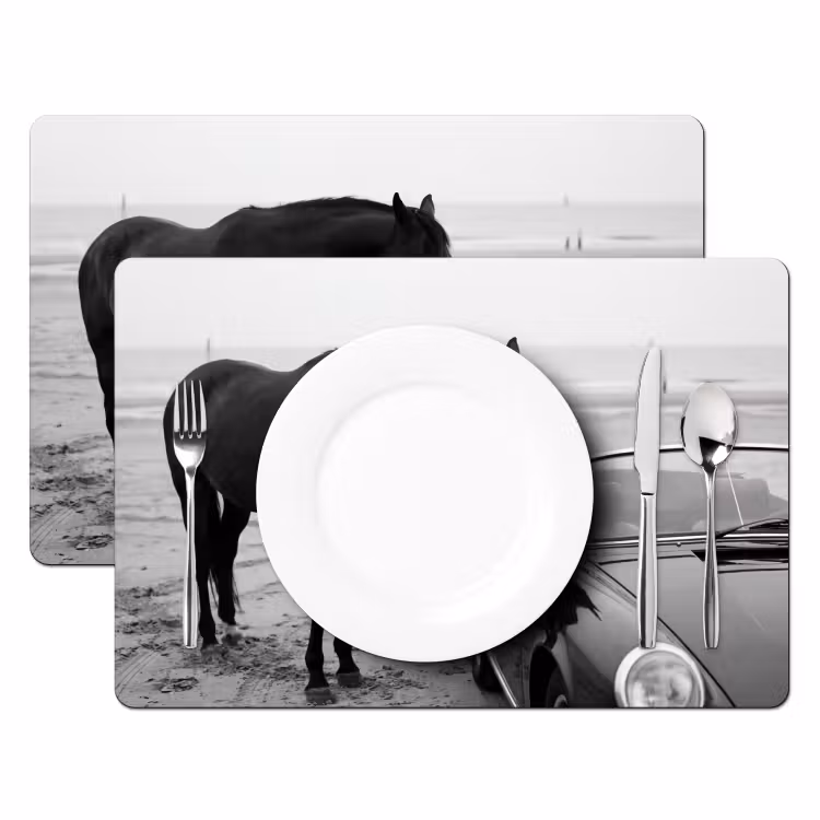 Paard - Auto - Zwart - Wit Placemat vinyl groot -zzsfeer2_Kitchenyeah-website