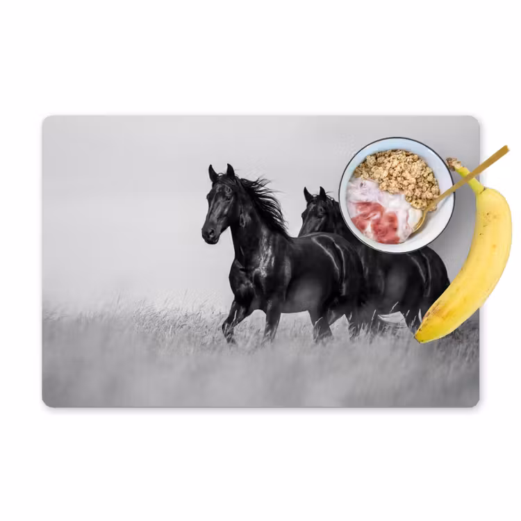 Paarden - Gras - Zwart - Wit Placemat vinyl groot -zzzproduct_Kitchenyeah-website