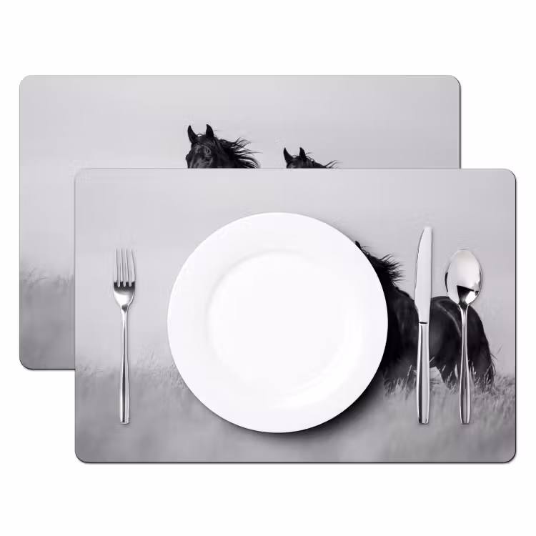 Paarden - Gras - Zwart - Wit Placemat vinyl groot -zzsfeer2_Kitchenyeah-website