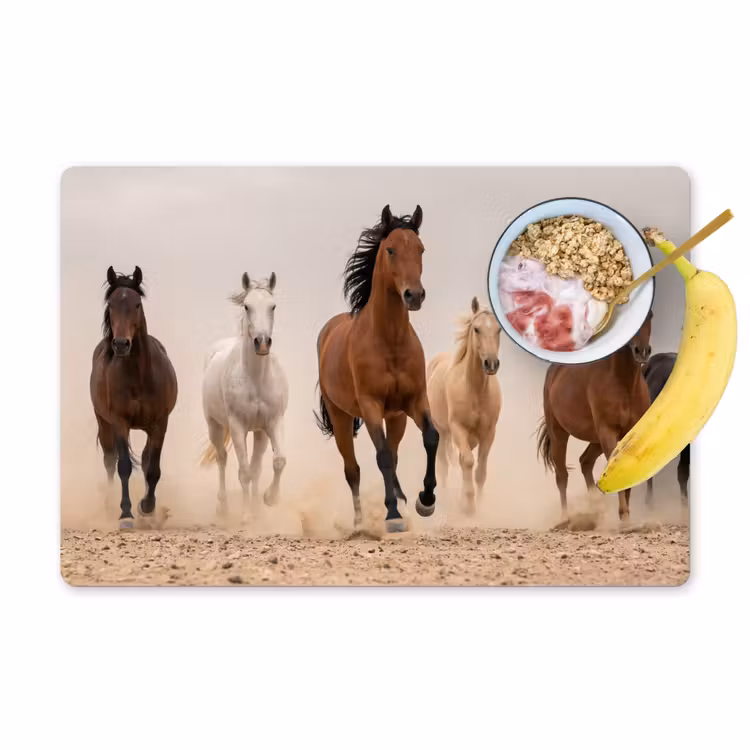 Kudde paarden - Stofwolk - Bruin - Zwart Placemat vinyl groot -zzzproduct_Kitchenyeah-website