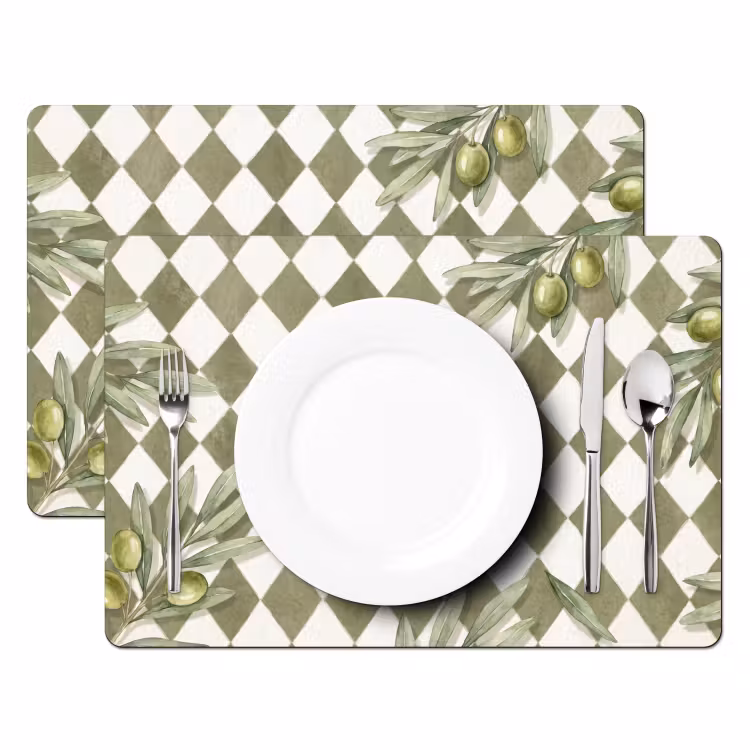 Plant - Olijftakken - Waterverf - Mediterraan - Groen Placemat vinyl groot -zzsfeer2_Kitchenyeah-website