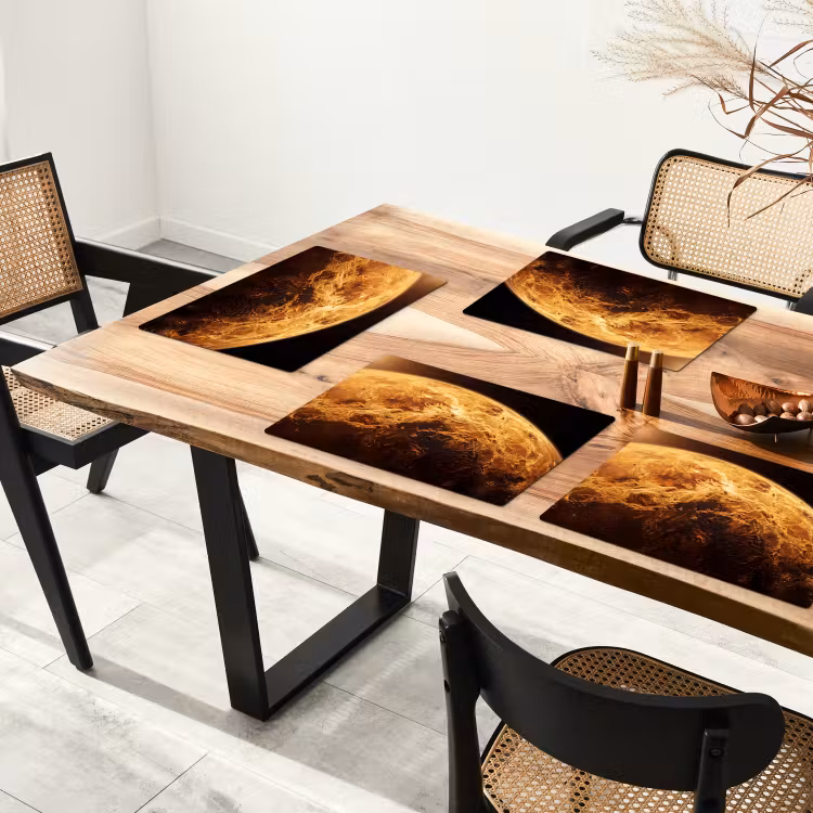 Tischset - 6 Stück - Planet – Weltraum – Orange - Planeet - Ruimte - Oranje Placemat vinyl groot