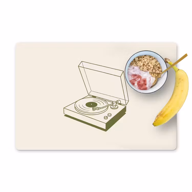 Platenspeler - Vinyl - Muziek - Minimalistisch - Groen Placemat vinyl groot -zzzproduct_Kitchenyeah-website