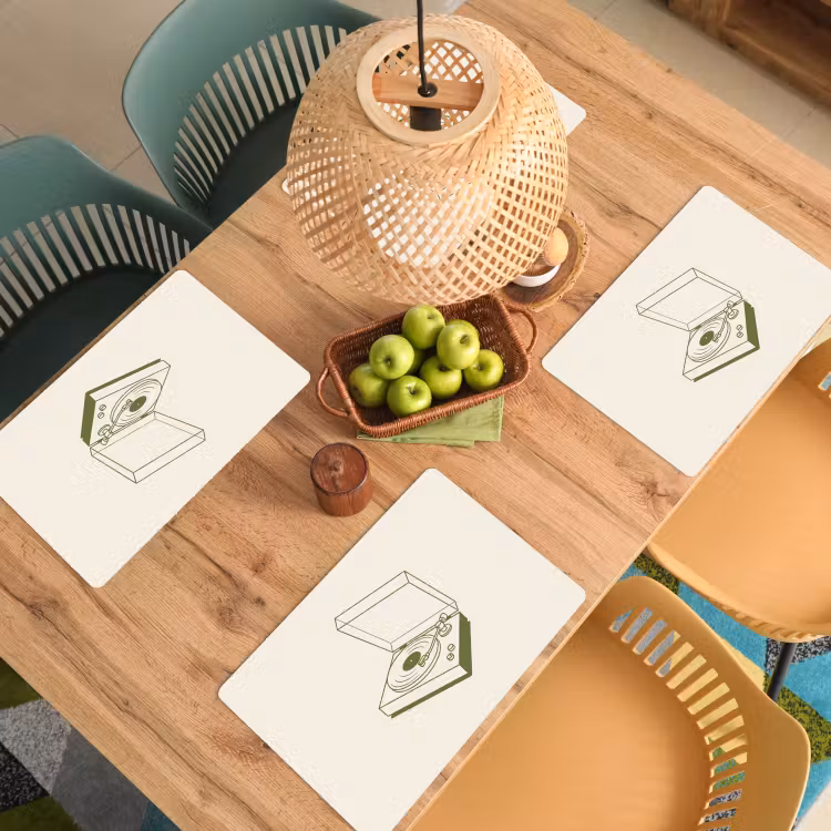Platenspeler - Vinyl - Muziek - Minimalistisch - Groen Placemat vinyl groot -zzsfeer5_Kitchenyeah-website