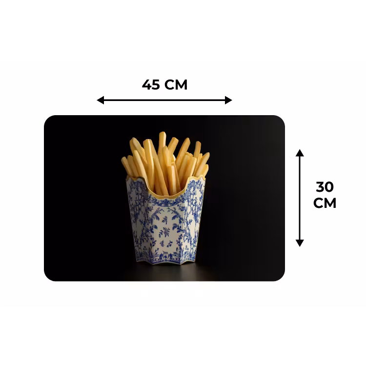 Friet - Porselein - Delfts blauw - Eten Placemat vinyl groot -specs