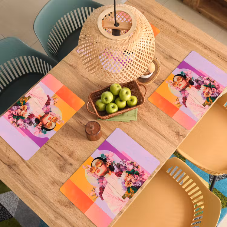 Portret - Vrouw - Abstract - Bloemen Placemat vinyl groot -zzsfeer5_Kitchenyeah-website