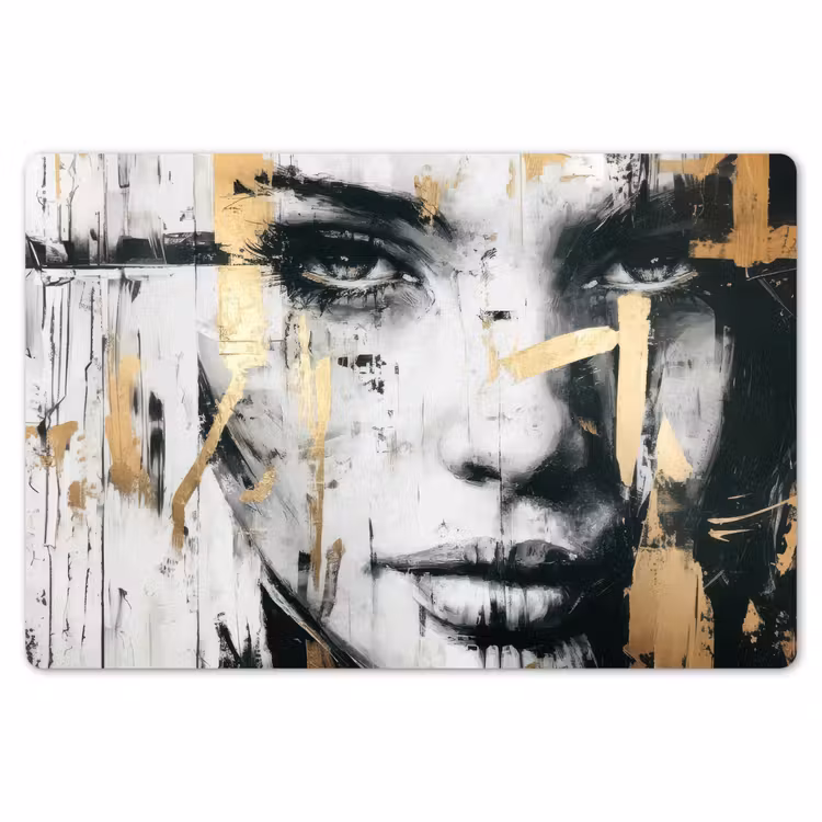 Portret - Vrouw - Penseelstreken - Goud Placemat vinyl groot -zzsfeer1_Kitchenyeah-website