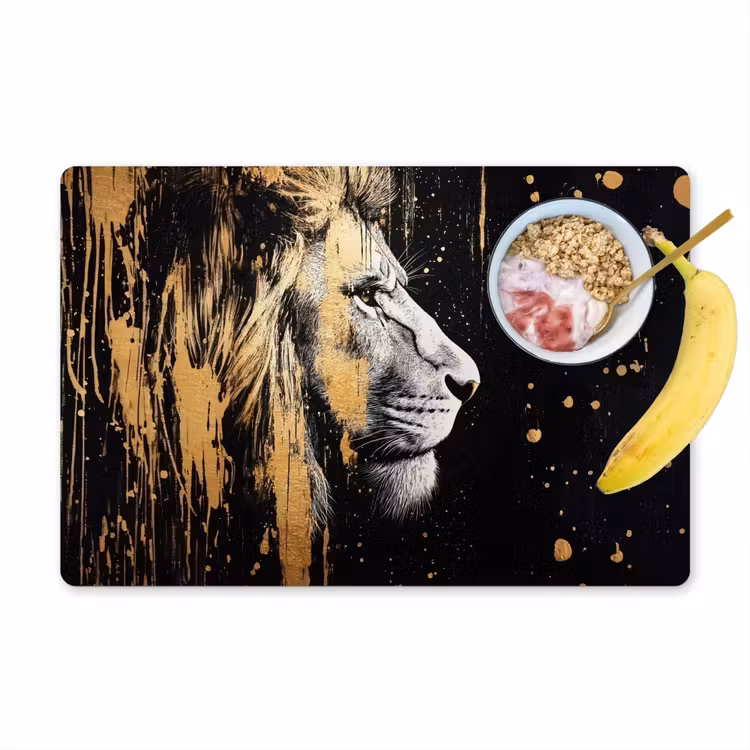 Portret - Leeuw - Abstract - Goud Placemat vinyl groot -zzzproduct_Kitchenyeah-website