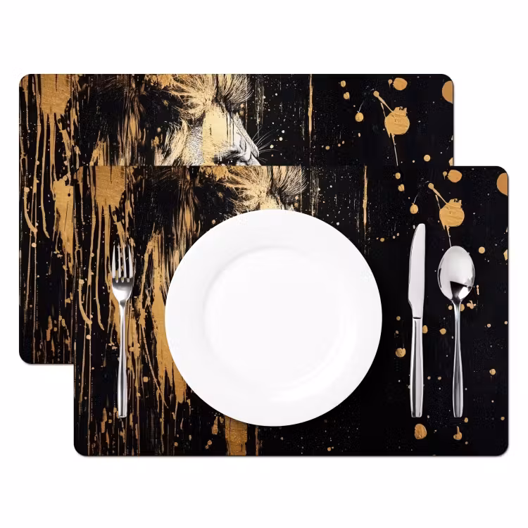 Portret - Leeuw - Abstract - Goud Placemat vinyl groot -zzsfeer2_Kitchenyeah-website