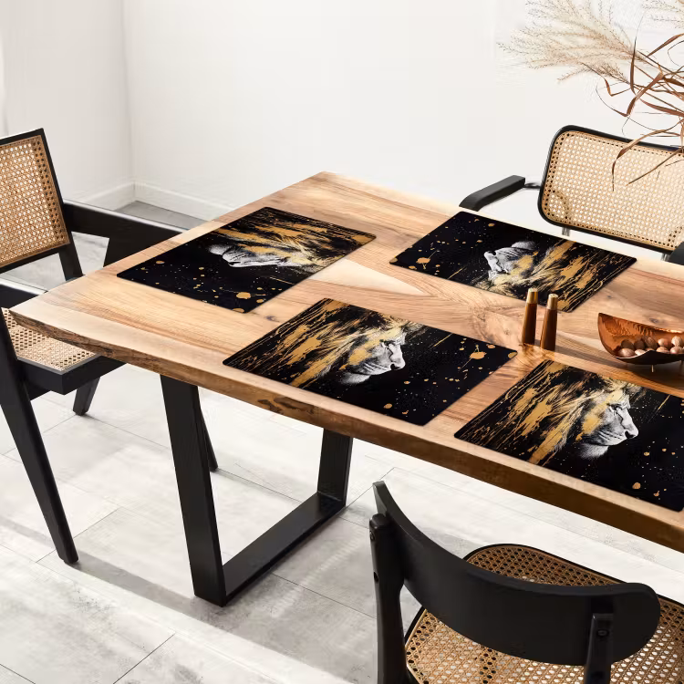 Portret - Leeuw - Abstract - Goud Placemat vinyl groot -zzsfeer4_Kitchenyeah-website
