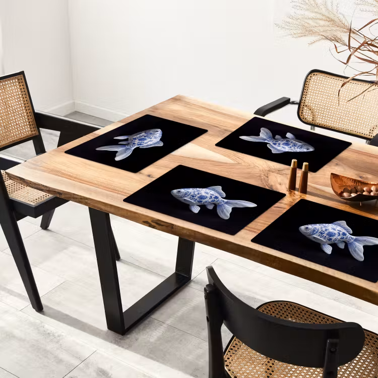 Porselein - Goudvis - Delfts - Blauw Placemat vinyl groot -zzsfeer4_Kitchenyeah-website