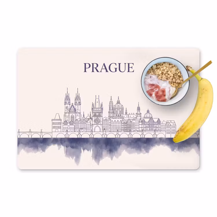 Praag - Skyline - Architectuur - Blauw Placemat vinyl groot -zzzproduct_Kitchenyeah-website