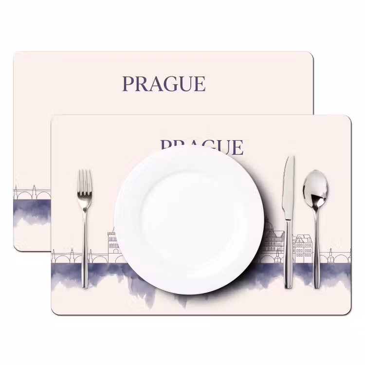 Praag - Skyline - Architectuur - Blauw Placemat vinyl groot -zzsfeer2_Kitchenyeah-website